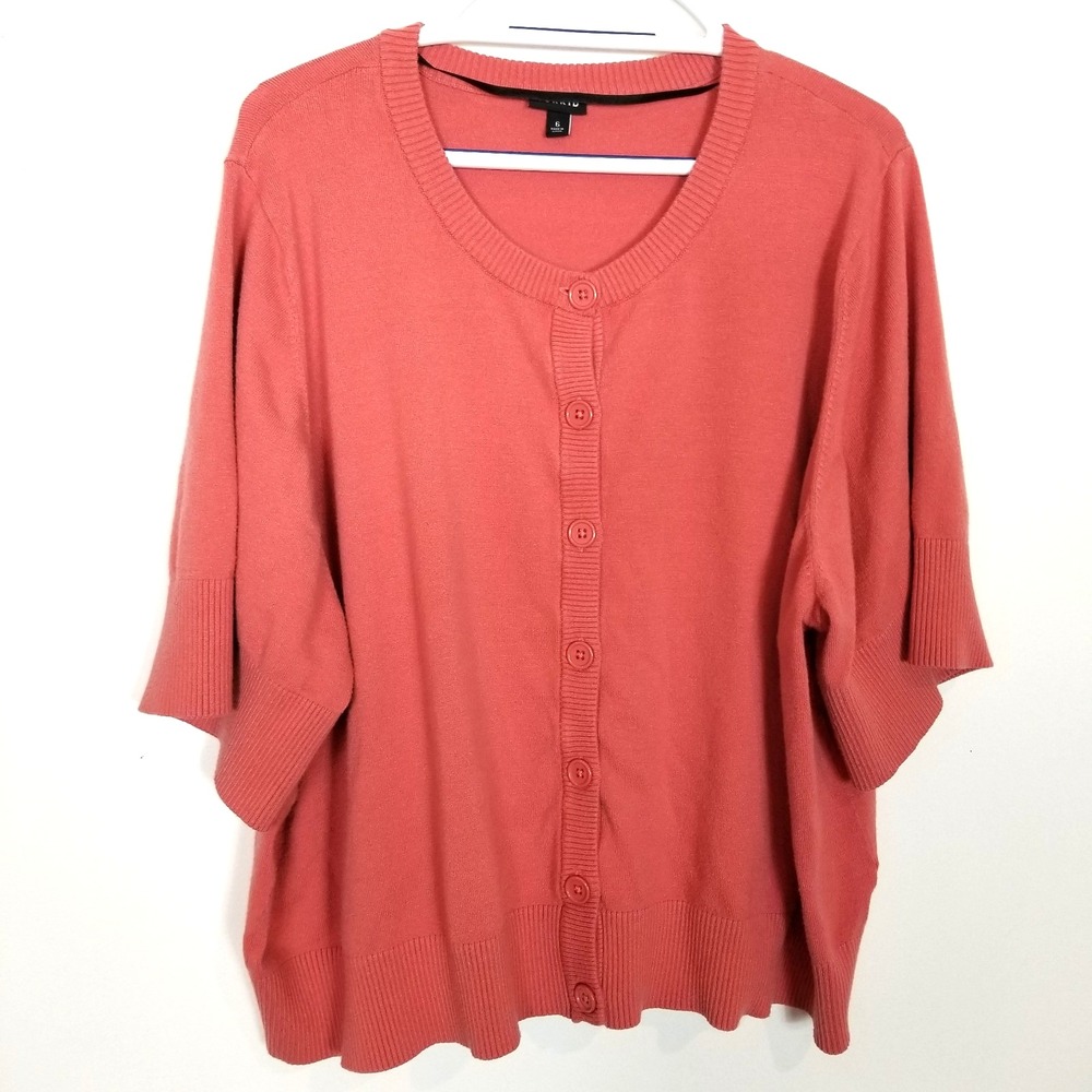 Torrid Women‎ Plus Button Up Cardigan Sweater Sz 6X Salmon Red 3/4 Sleeve